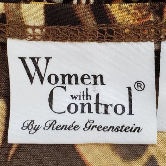 Women With Control Brown Orange Fall Colors Tunic Surplice Faux Wrap Top Size MP - Picture 13 of 15